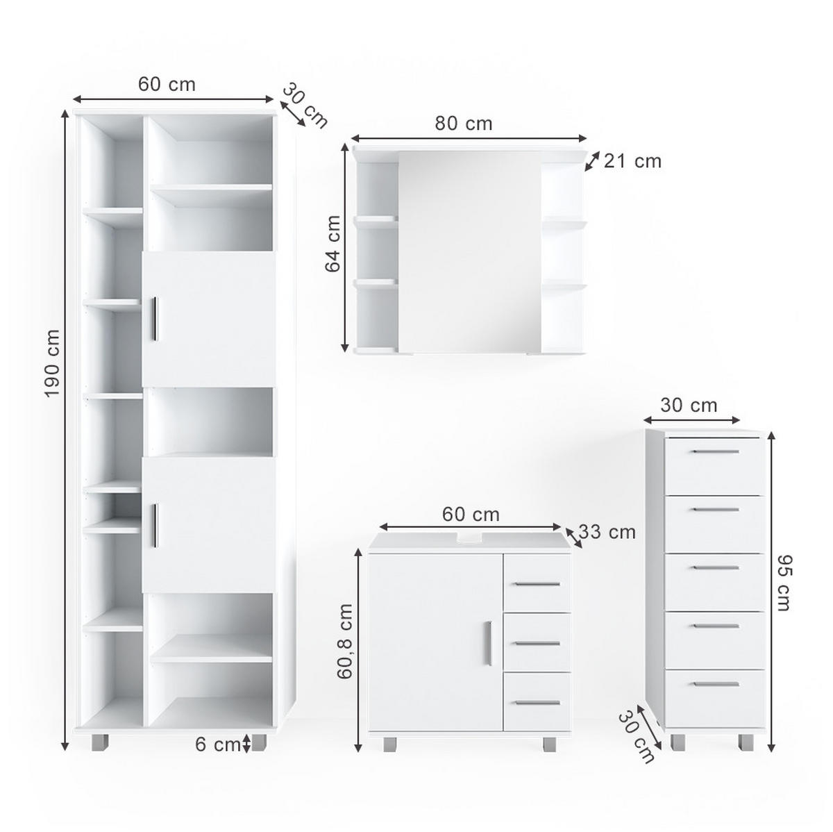 BADMÖBEL-SET Ilias Weiß 4 Teile, mit Hochschrank - Weiß, Holzwerkstoff (60/60/33cm) - Vicco