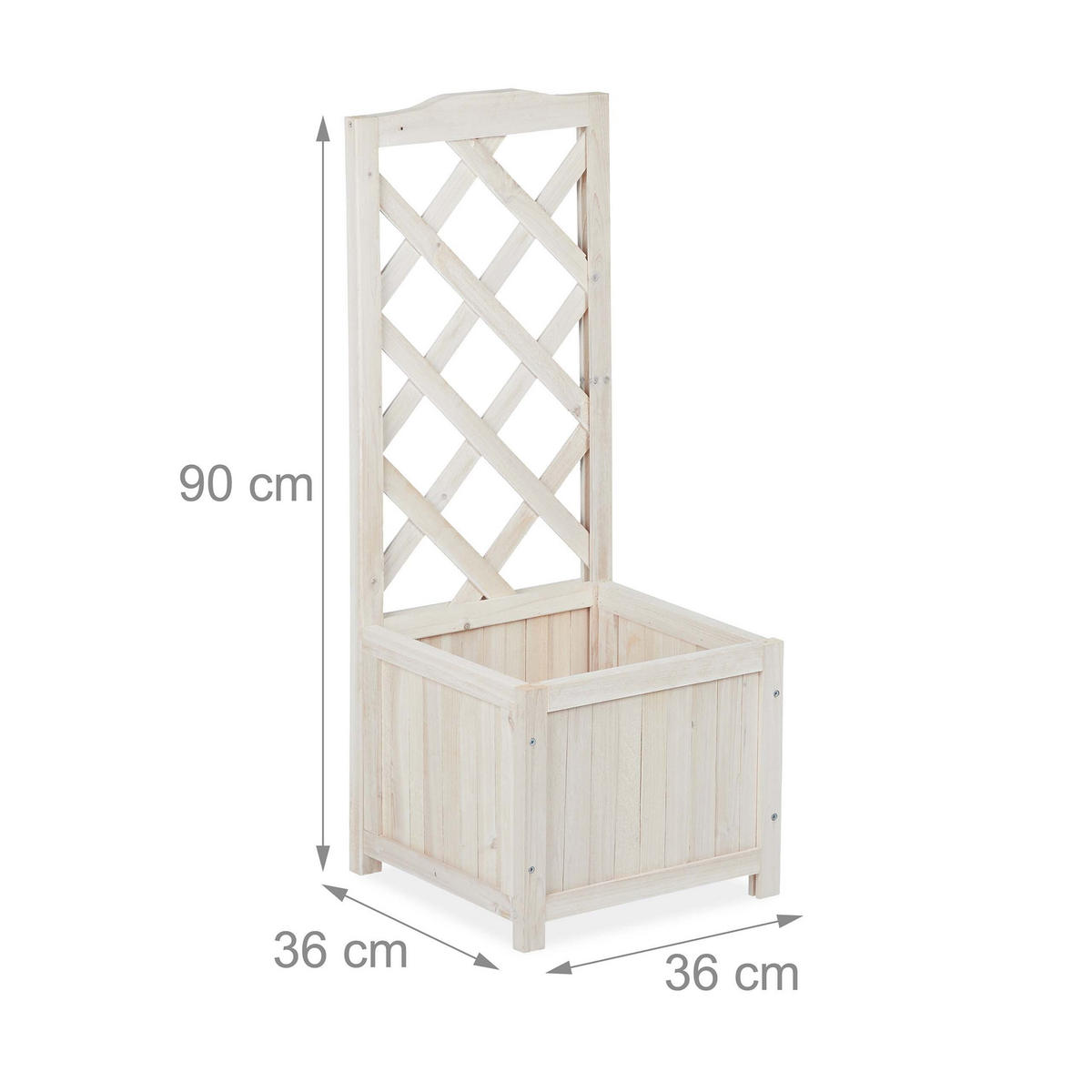 RANKKASTEN Weiß Tannenholz mit Rankgitter 90x36x36 cm - Weiß, Holz (36/90/36cm) - Relaxdays