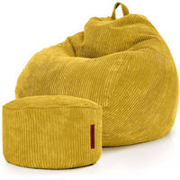 XXL-SITZSACK 2er Set + Pouf - Cordstoff - Gelb, Textil (90/110/90cm) - Green Bean