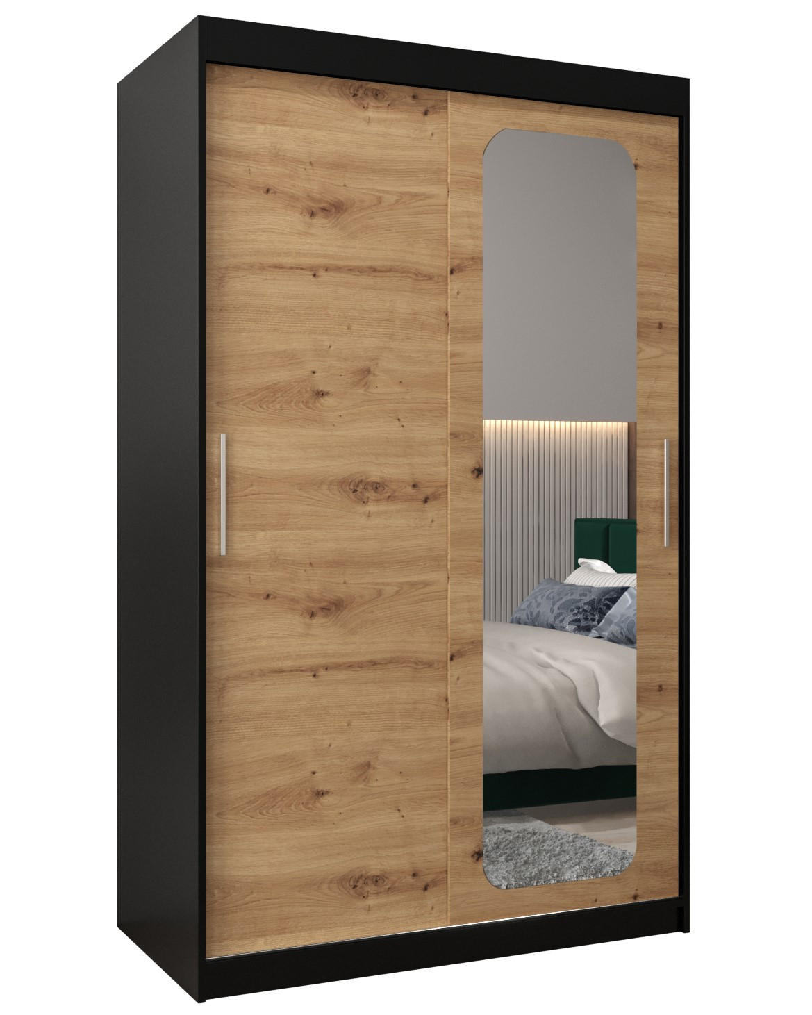 Abiks Möbel Schwebetürenschrank Schwarz, Eiche Artisan 120x200x62 cm
