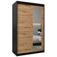 SCHWEBETÜRENSCHRANK 200/120/62 2-türig - Silberfarben/Schwarz, Holz/Kunststoff (120/200/62cm) - Abiks Möbel