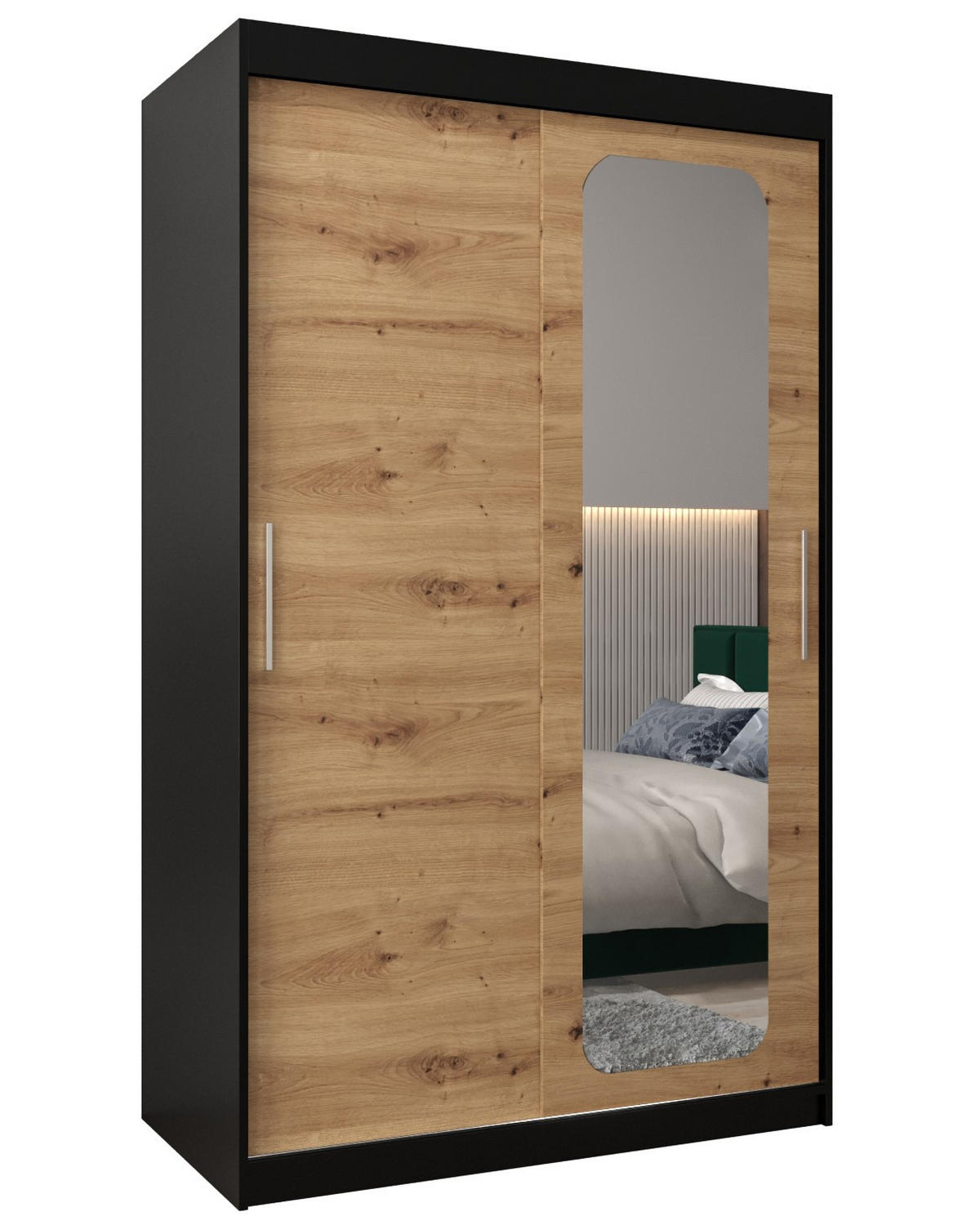 SCHWEBETÜRENSCHRANK 200/120/62 2-türig - Silberfarben/Schwarz, Holz/Kunststoff (120/200/62cm) - Abiks Möbel