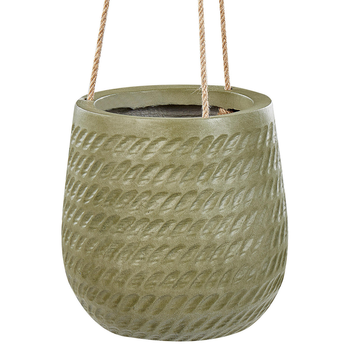 BLUMENAMPEL olivgrün rund 20/20/21 cm Livadia - Grün, Naturmaterialien (21cm) - Beliani