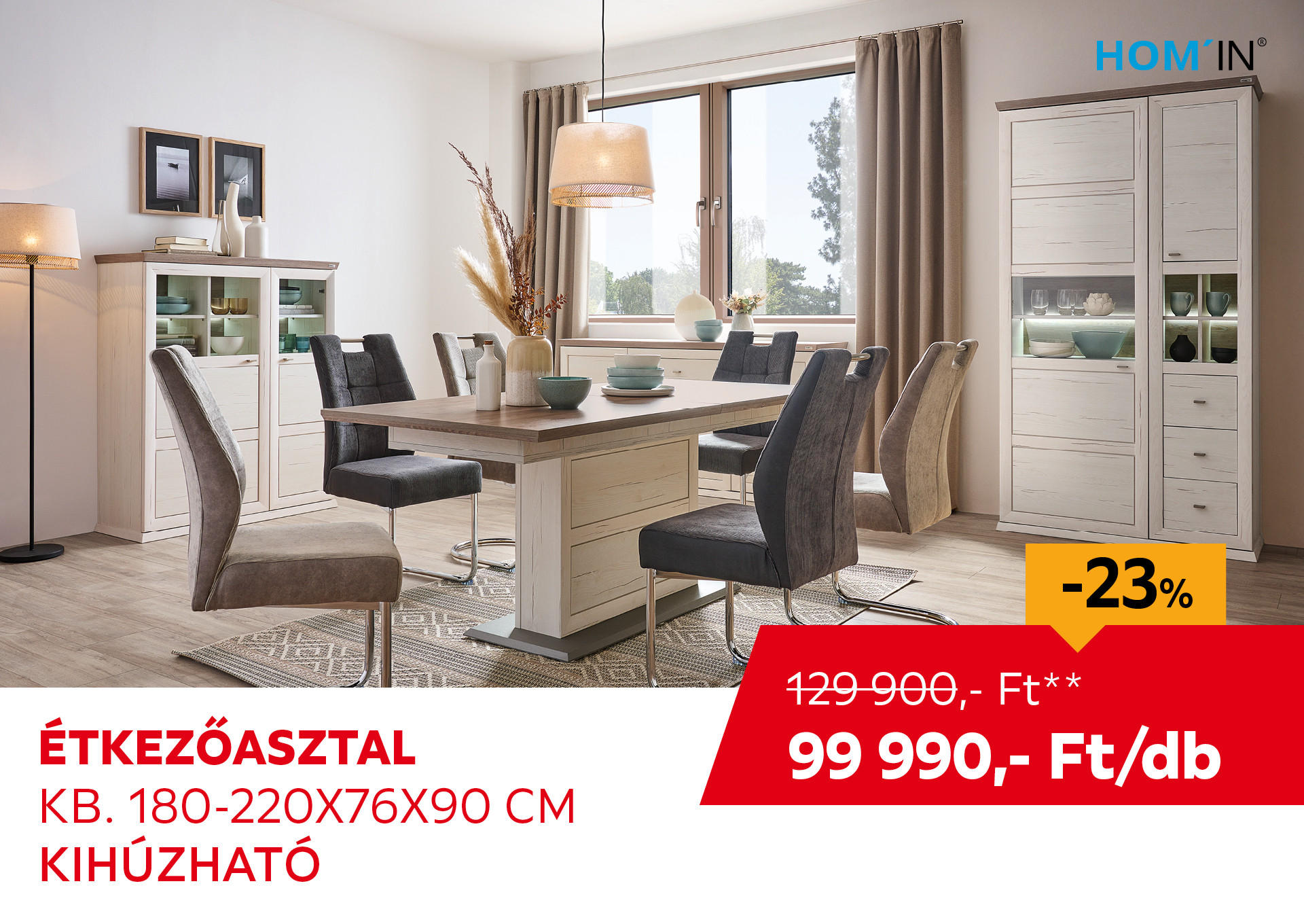 ÉTKEZŐASZTAL KB. 180-220x76x90 cm Kiemelt termék 129900 Ft.- helyett 99990 Ft.-