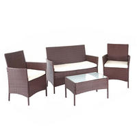 GARTEN-GARNITUR Polyrattan Braun-Meliert Kissen Creme - Braun, Metall - PROREGAL