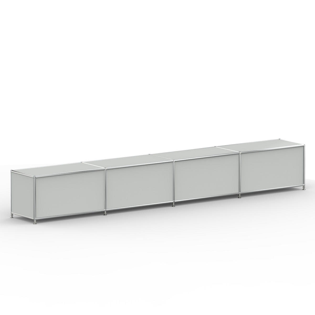 TV Board mit 4 Klappen & Schloss, Breite 302 cm, Lichtgrau - Chromfarben/Silberfarben, Metall (40/43/302.2cm) - Versee