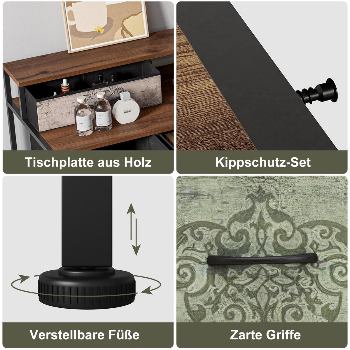 SCHREIBTISCH mit 9 Schubladen, Schminktisch Konsole, 121×40×91 cm - Schwarz, Holz (120/40/90cm)