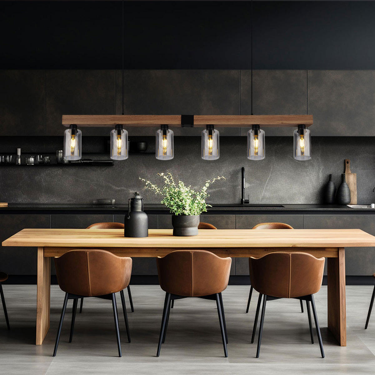 HÄNGELEUCHTE HADERA Metall Schwarz Glas rauch - Schwarz, Glas (140/10/120cm) - Globo Lighting