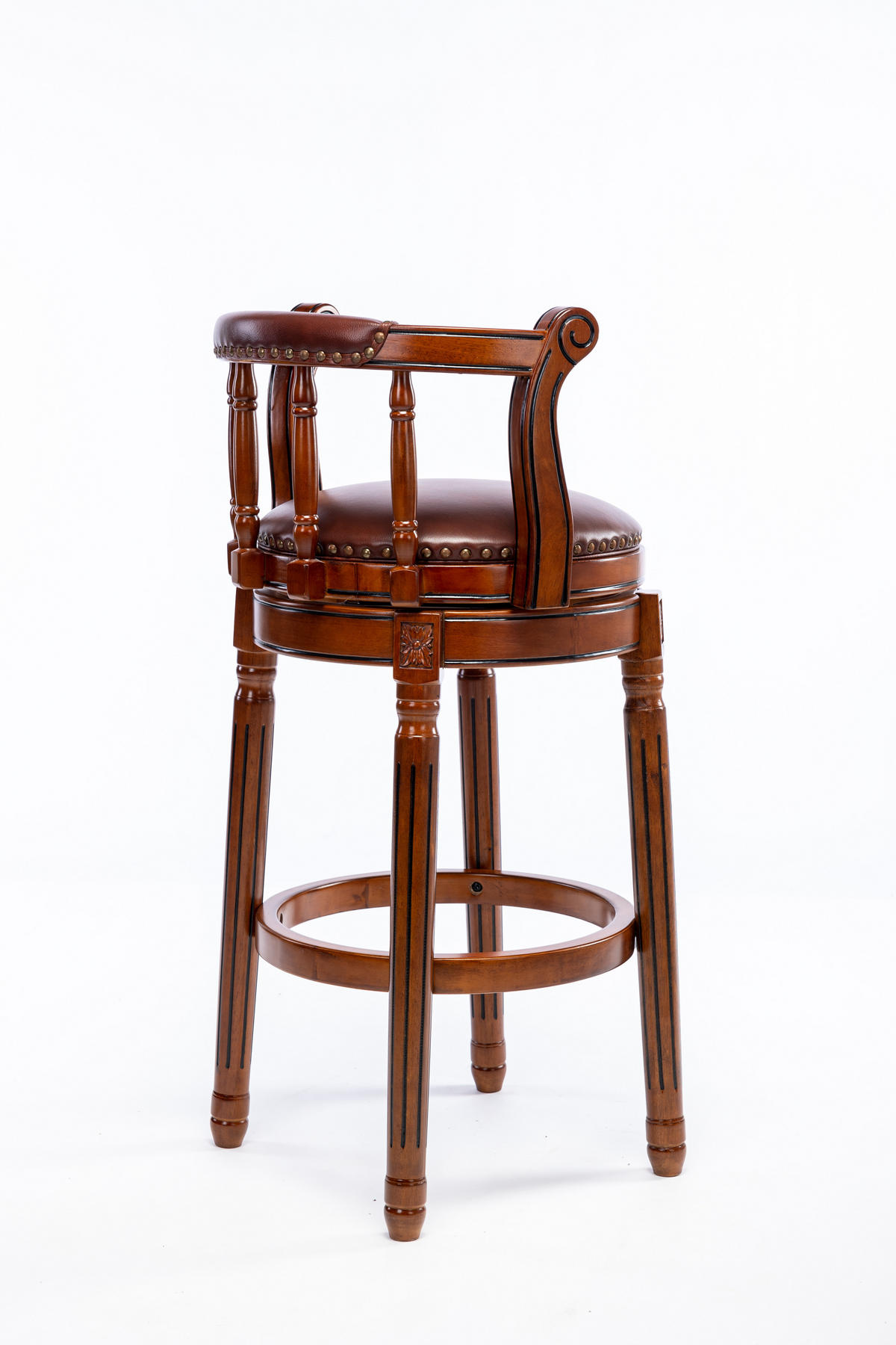 BARHOCKER 1er-Set Braun mit Echtleder und Rückenlehne - Braun, Holz (54.8/96/54.8cm) - PANGIVO