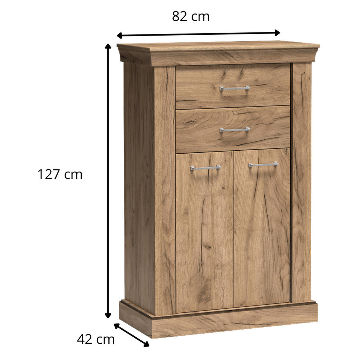KOMMODE Antica New AN-3 82 x 127 x 42 cm Kraft Gold - Wildeiche, Holzwerkstoff/Metall (82/127/42cm) - Koseto