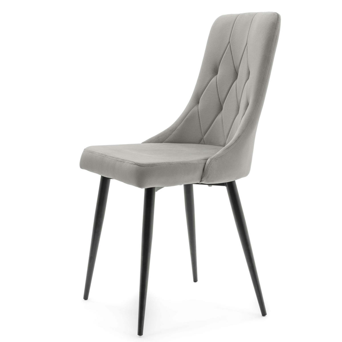 STUHL CAREN gepolstert mit Steppung - hell grau - Samt Velours - Hellgrau/Schwarz, Metall (50/94/65cm) - NEW HOME
