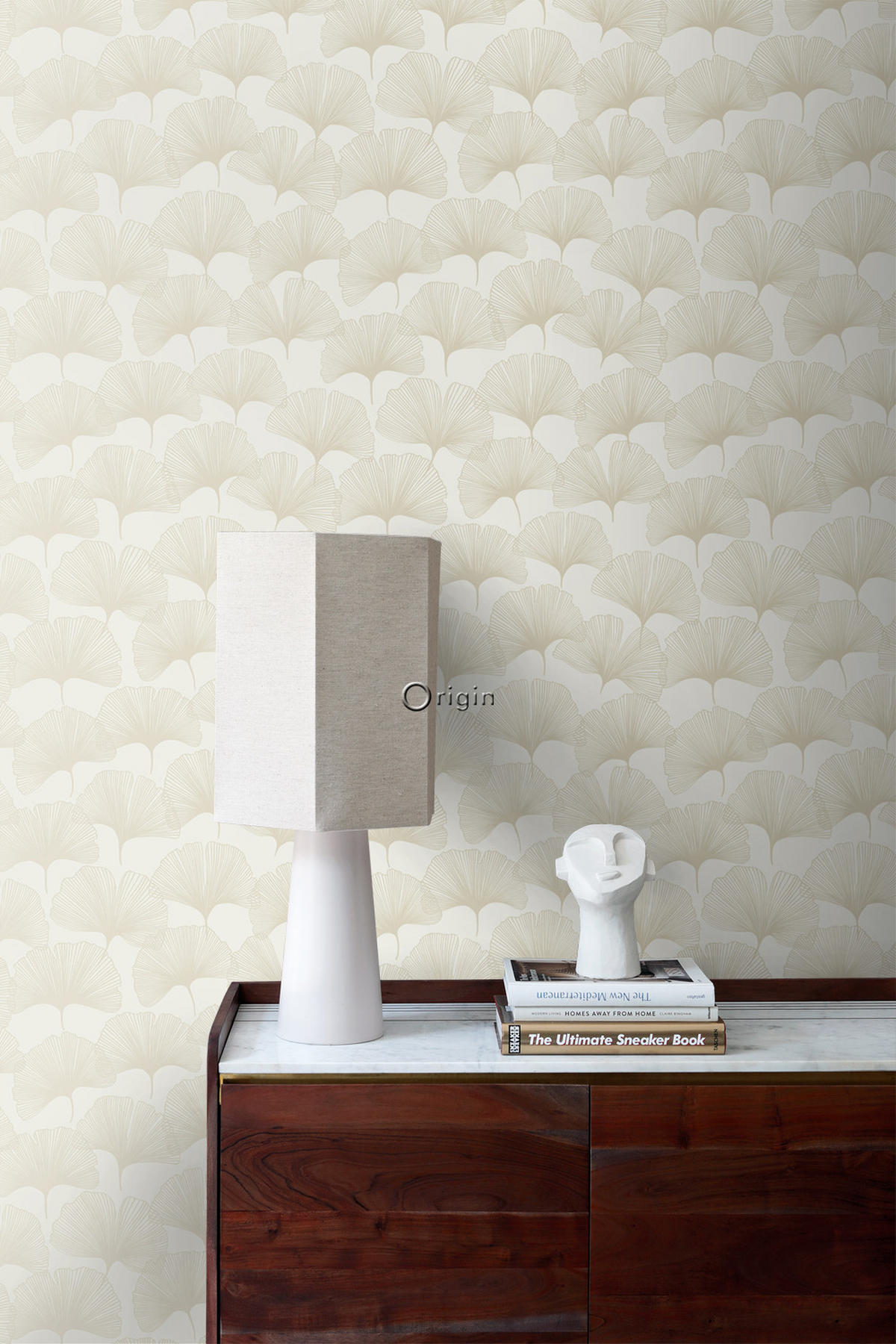 TAPETE Ginkgoblätter 53 cm x 10.05 m - Weiß, Papier (53/1000cm) - Origin Wallcoverings
