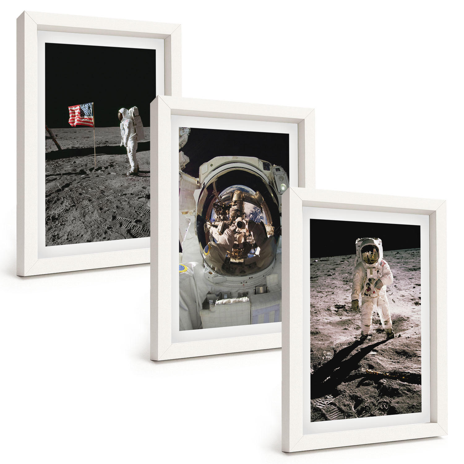 BILDER SET 3er Set - 20x30 cm Weißer Rahmen - NASA-Mondlandung - Weiß, Kunststoff (20/30cm) - TULUP