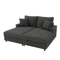 SCHLAFSOFA 2-SITZER Cord Grau mit USB, USB-C, Handyhalterung und Getränkehaltern - Grau, Holzwerkstoff/Kunststoff (163/82/140cm) - WISHDOR