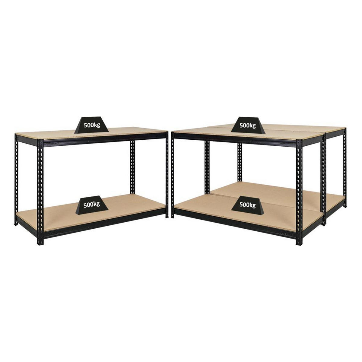 WERKBANK Strong Beast 4er-Set mit 4x 90x150x60 cm Fachlast 500 kg Schwarz - Schwarz, Metall (600/90/60cm) - PROREGAL