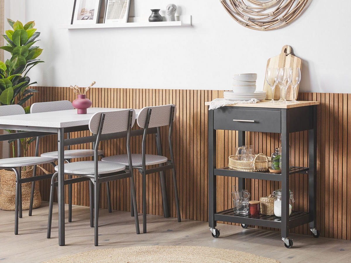 SERVIERWAGEN Schwarz Hiuma - Hellbraun/Schwarz, Holz (58/85/40cm) - Beliani