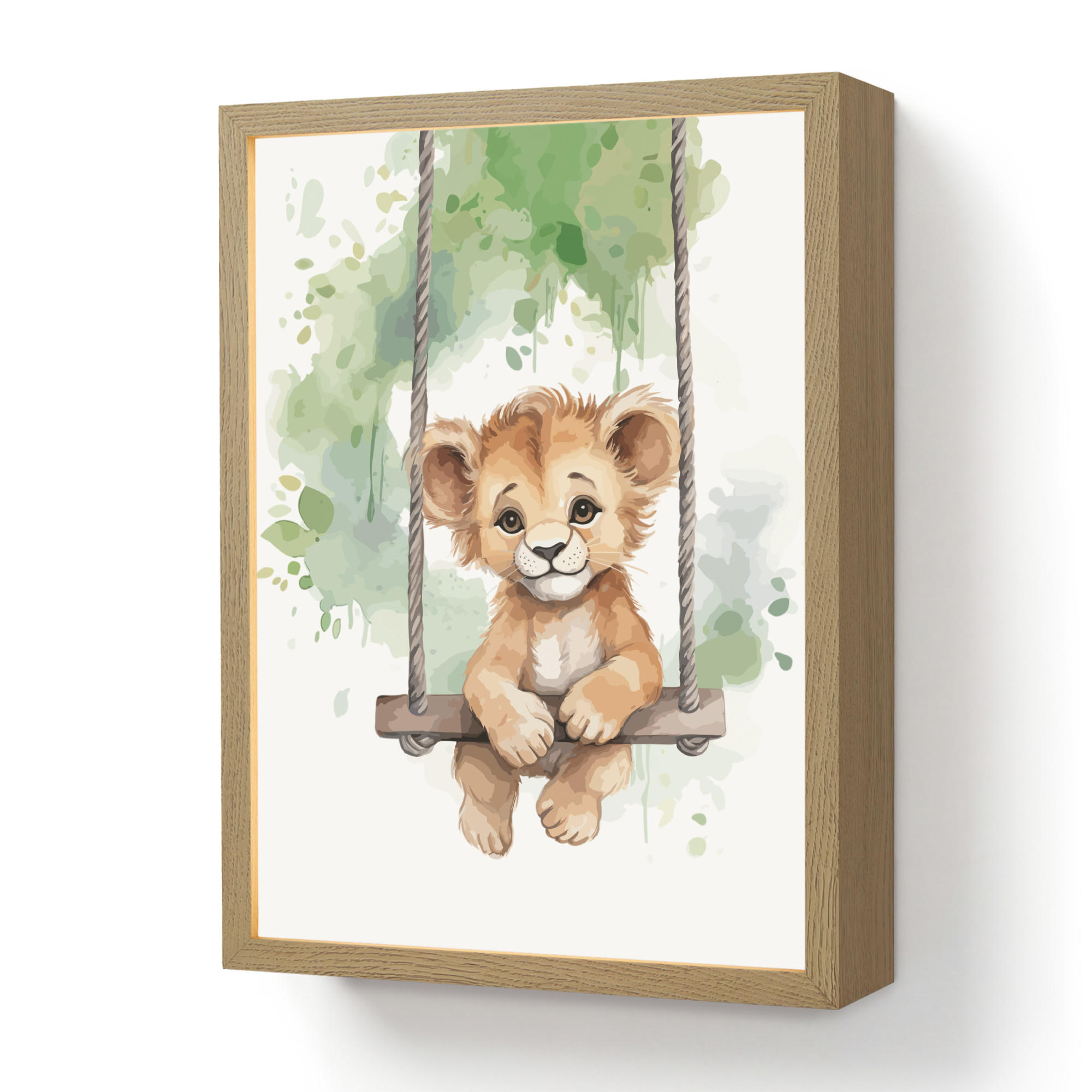 NACHTTISCHLAMPE MIT AKKU Löwe - Tier - Kinder - Dschungel 30x40 cm - Weiß, Holzwerkstoff (8/30/40cm) - OnlyWow
