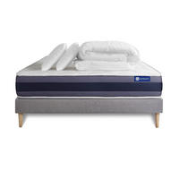 BETT Actiflex morpho Taschenfederkern und Memory-Schaum 200 x 200 cm h1 - Kit Bettgestell Grau - Mit Kissen und Bettdecke - Beige/Grau, Karton/Holz (200/200cm) - ACTISOM