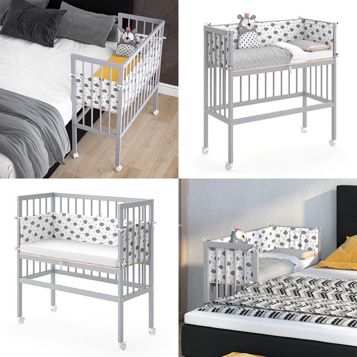 BEISTELLBETT Sophie Grau 94 x 90 cm 1 Seitenschiene - Grau, Holz (94/96/90cm) - VitaliSpa