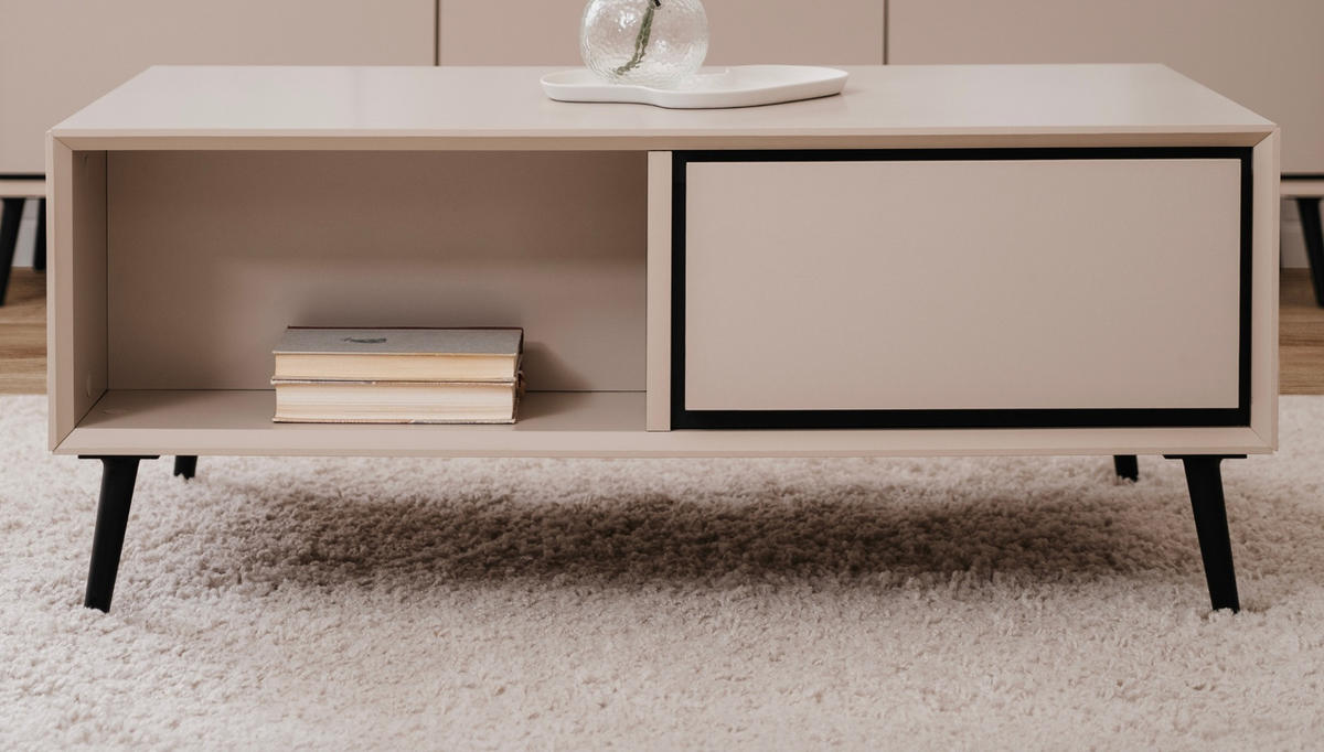 COUCHTISCH sand, schwarz 94 cm, Wohnzimmertisch mit Stauraum - Sandfarben/Schwarz, Holz/Holzwerkstoff (55/94/40cm) - Furn.Design