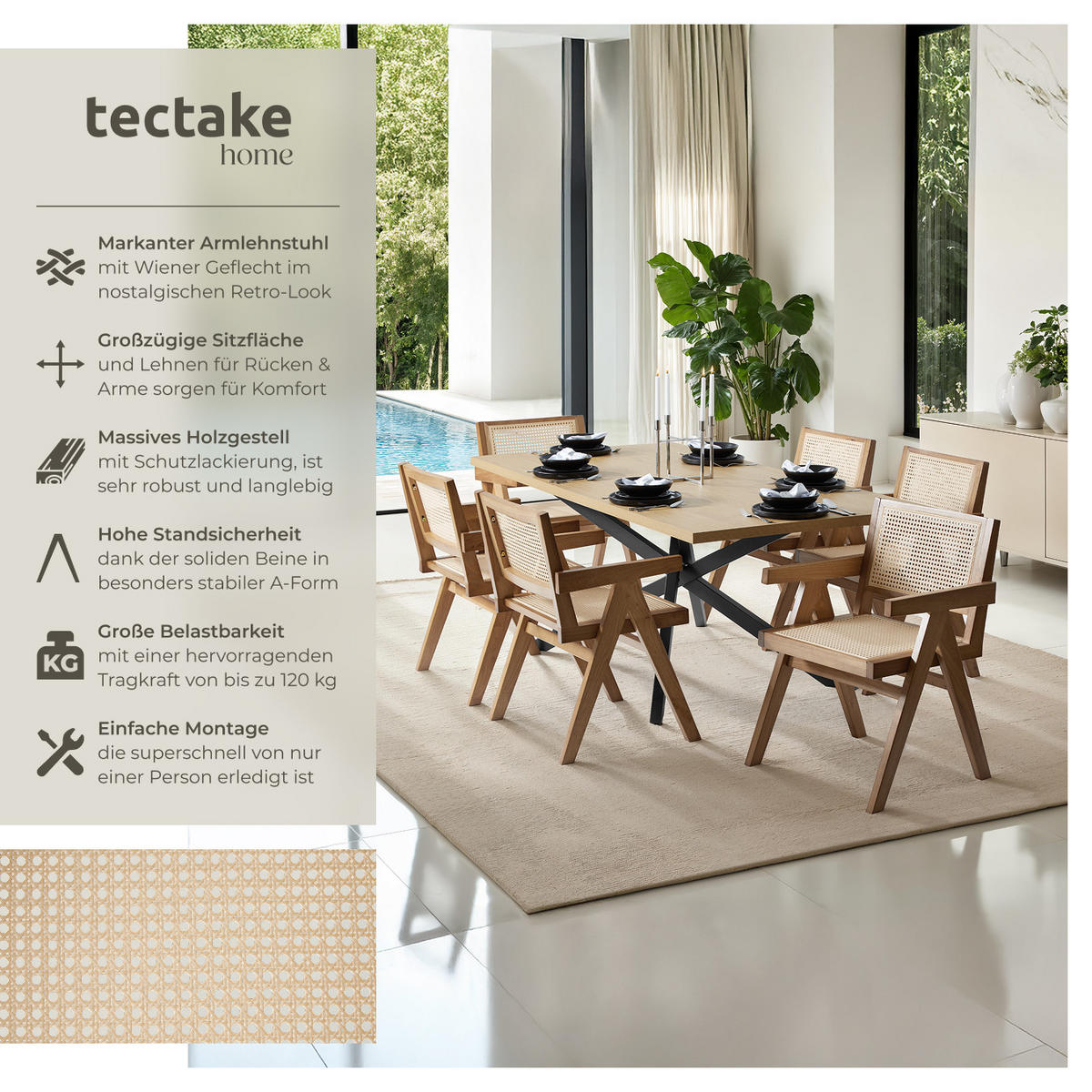 ARMLEHNSTUHL Lissy,59 x 56,5 x 82,5 cm, Belastbarkeit 120 kg,Eiche hell - Eichefarben, Holz (59.5/82.5/56.5cm) - tectake