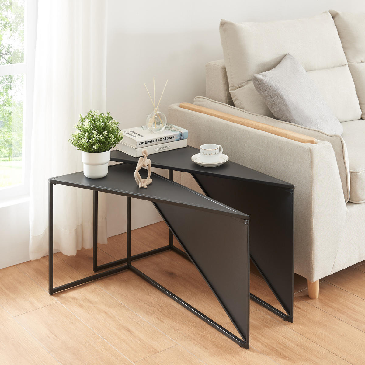 SATZTISCH Kungsör - Schwarz, Metall (74/36/44.5cm) - [en.casa]