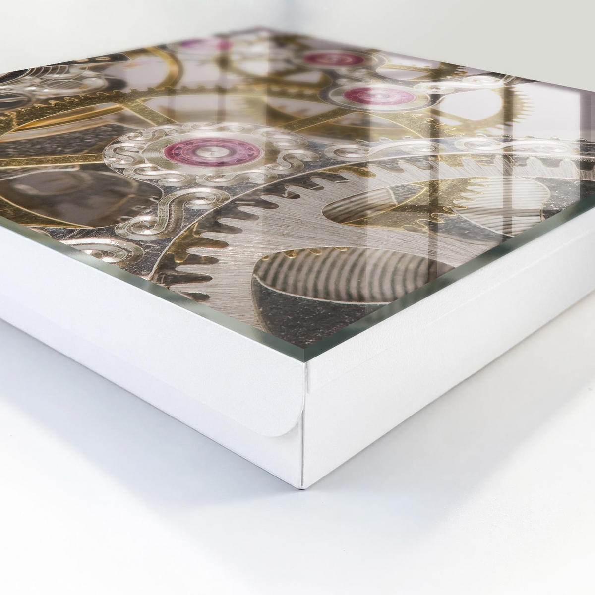 SCHLÜSSELBOX Weiß 30x30 cm – Türöffnung nach rechts - Mechanische Eleganz - Grau, Metall (30/30/5cm) - TULUP