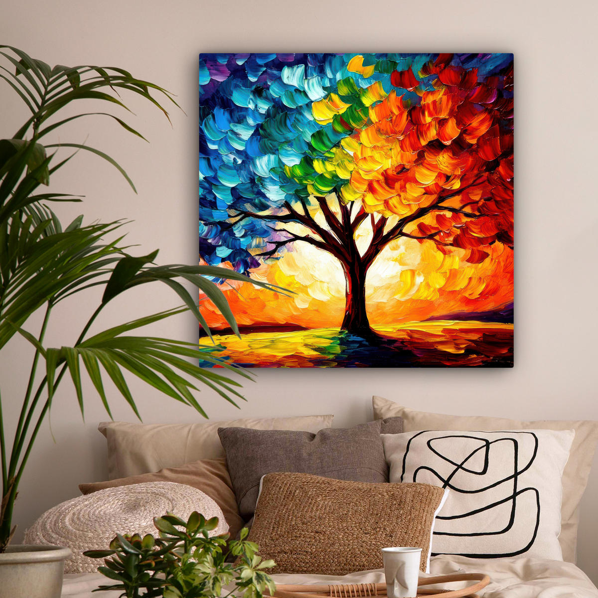 OBRAZ NA PLÁTNE Strom - umenie - príroda - západ slnka 90x90 cm - viacfarebná, textil (90/90cm) - MuchoWow