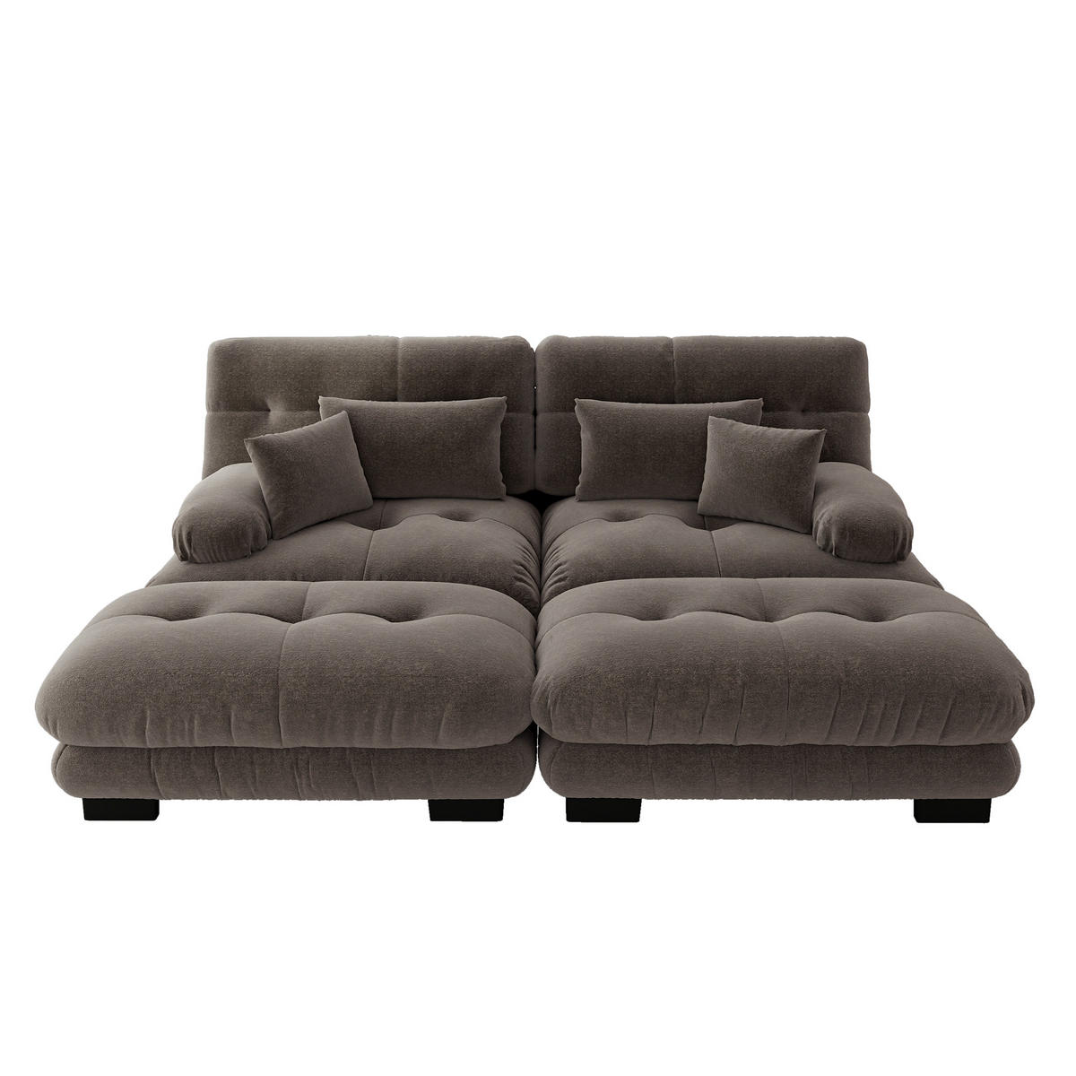 2-SITZER-SOFA DE-34065 modular mit 2 Ottomans Braun - Braun, Holz (145/81/220cm) - ComfortXL