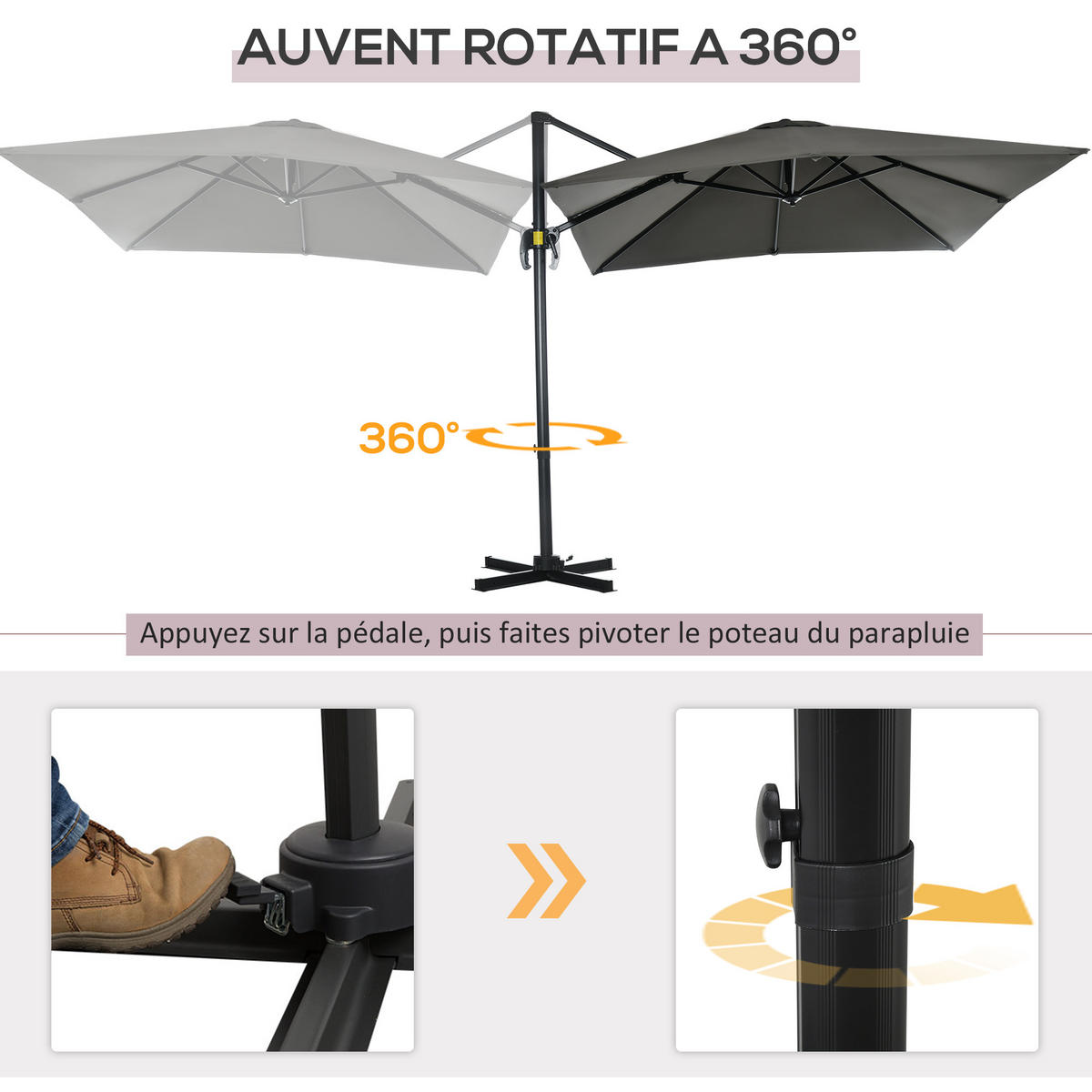 AMPELSCHIRM Grau 245/245/245 cm neigbar - Grau, Metall (245/245cm) - PANGIVO