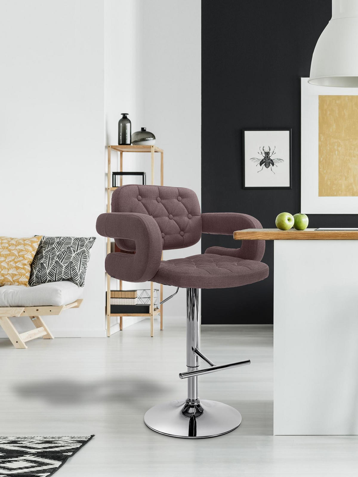 BARHOCKER Stoff braun - Chromfarben/Braun, Textil/Metall (62/103/55cm) - CLP