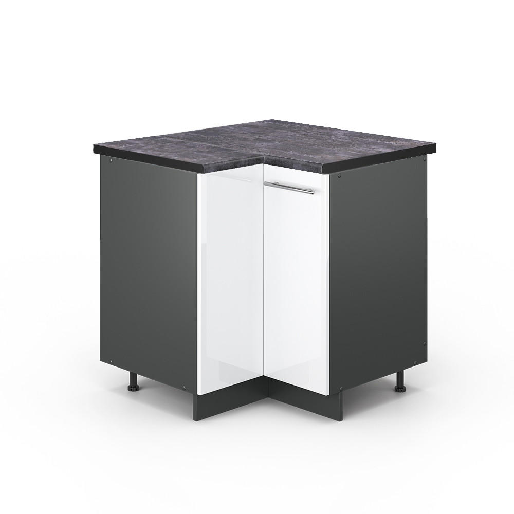 ECKUNTERSCHRANK Fame-Line Weiß Hochglanz 80.5 cm, AP Anthrazit - Weiß Hochglanz/Anthrazit, Holzwerkstoff (80.5/82/60cm) - Vicco