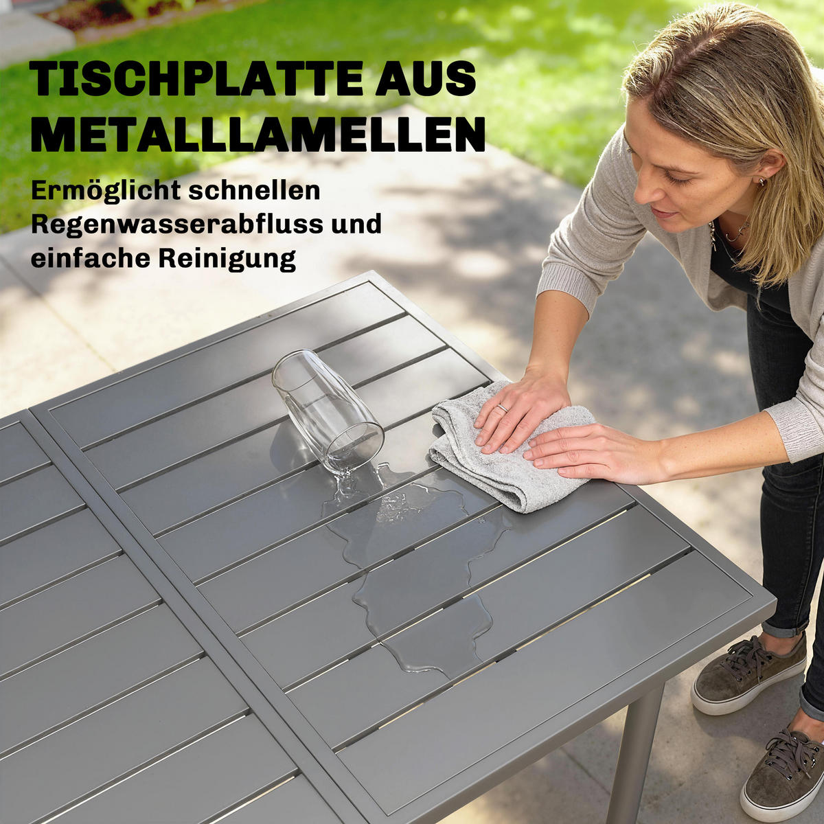 GARTENTISCH Metall Stahl Dunkelgrau - Dunkelgrau, Metall (165/80/74cm) - Outsunny