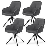 DREHSTUHL Clyde Samt dunkelgrau mit Armlehne (4er-Set) - Dunkelgrau, Textil (57/85/61cm) - Juskys