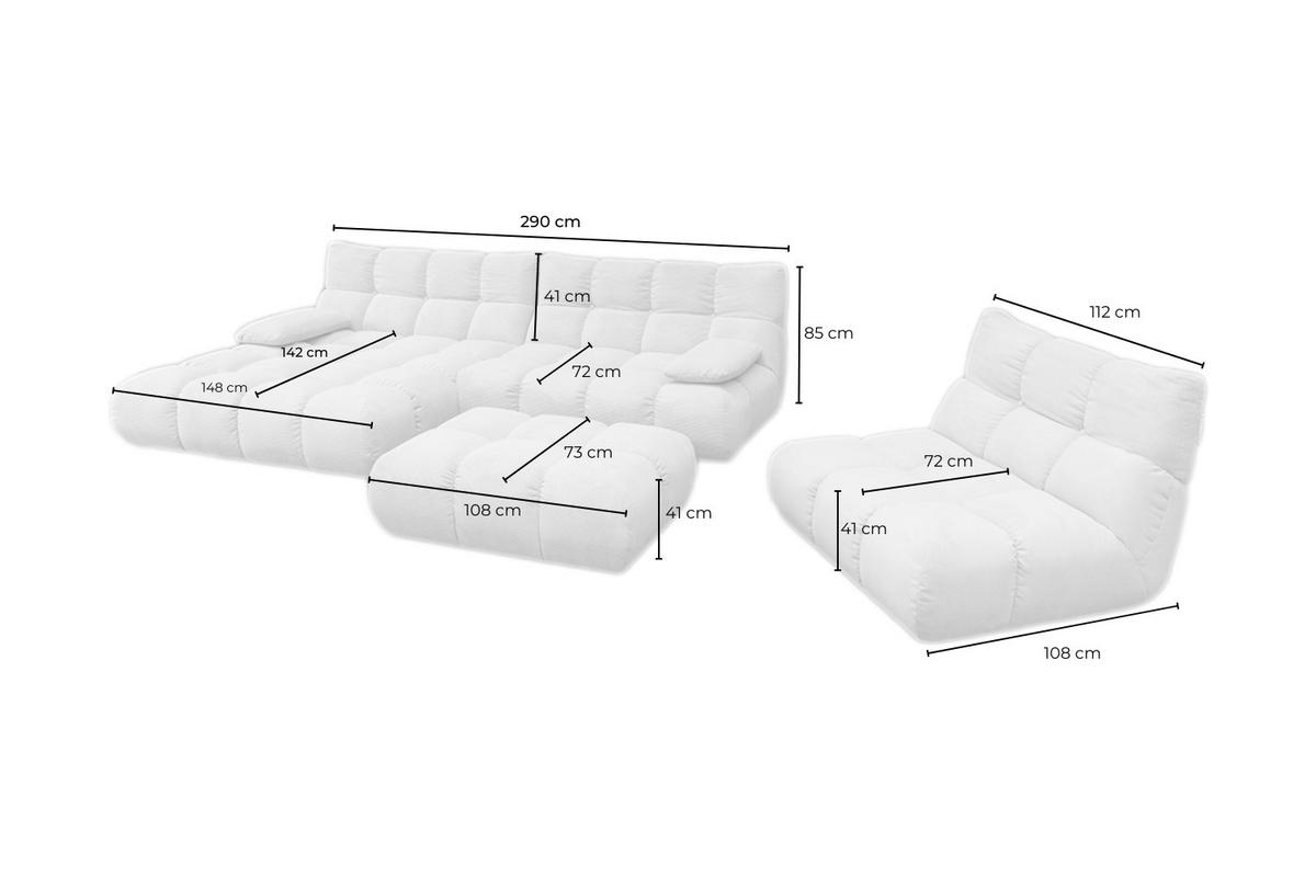 SITZGRUPPE VIVIEN 3ER SET Silber Velvet (1er-Set) - Silberfarben, Kunststoff/Textil (359/85/510cm) - KAWOLA