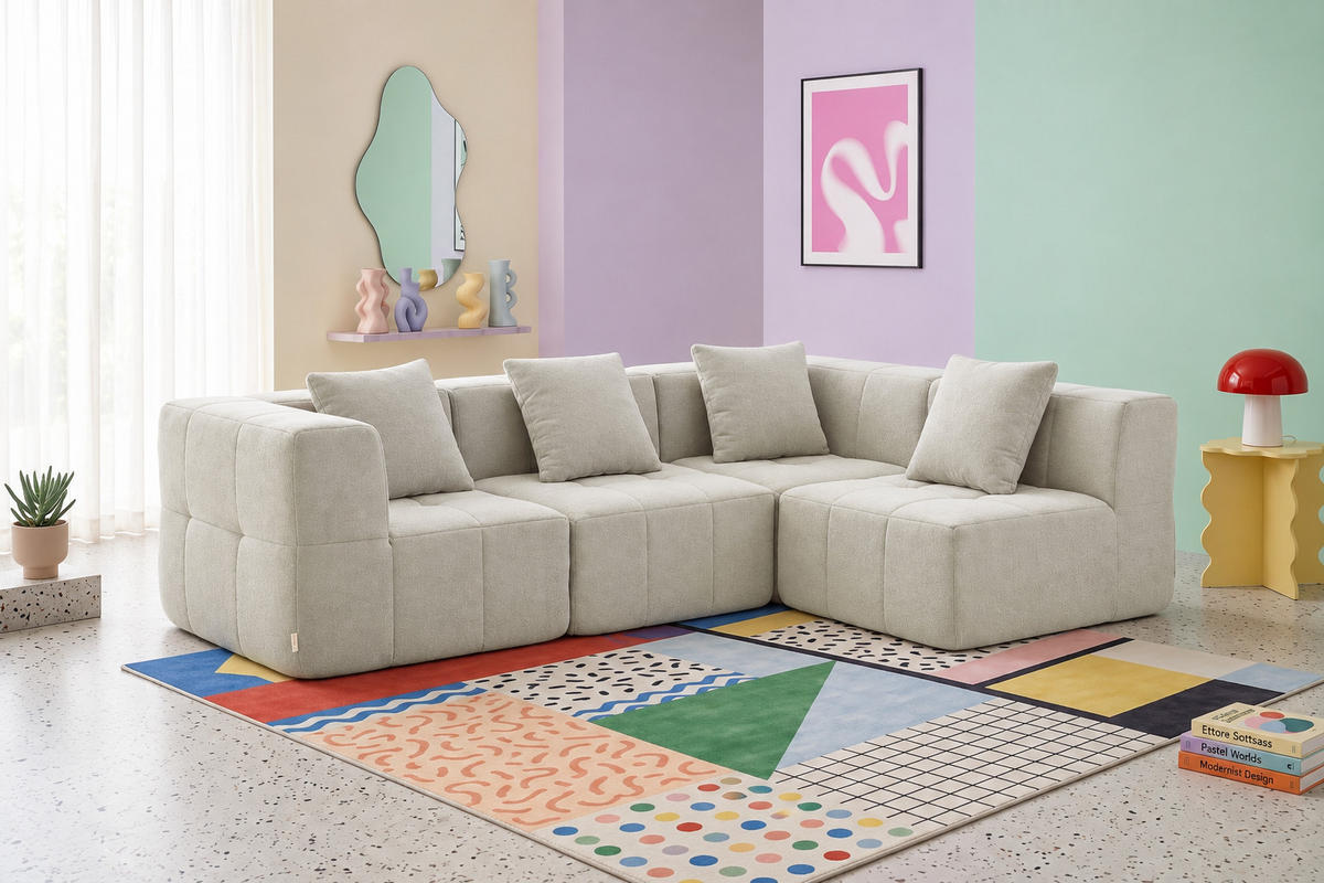 ECKSOFA Bouclé-Stoff Cremebeige - Beige, Textil (260/175cm) - MILYsofa