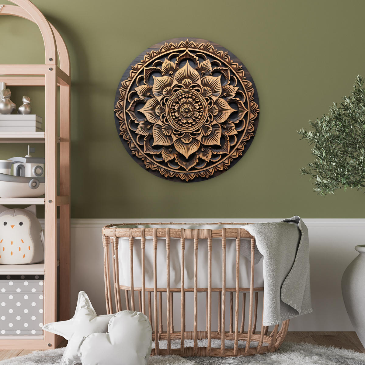 WANDBILD Mandala - Holz - Blumen - Braun 60x60 cm - Gelb, Kunststoff (60/60cm) - MuchoWow