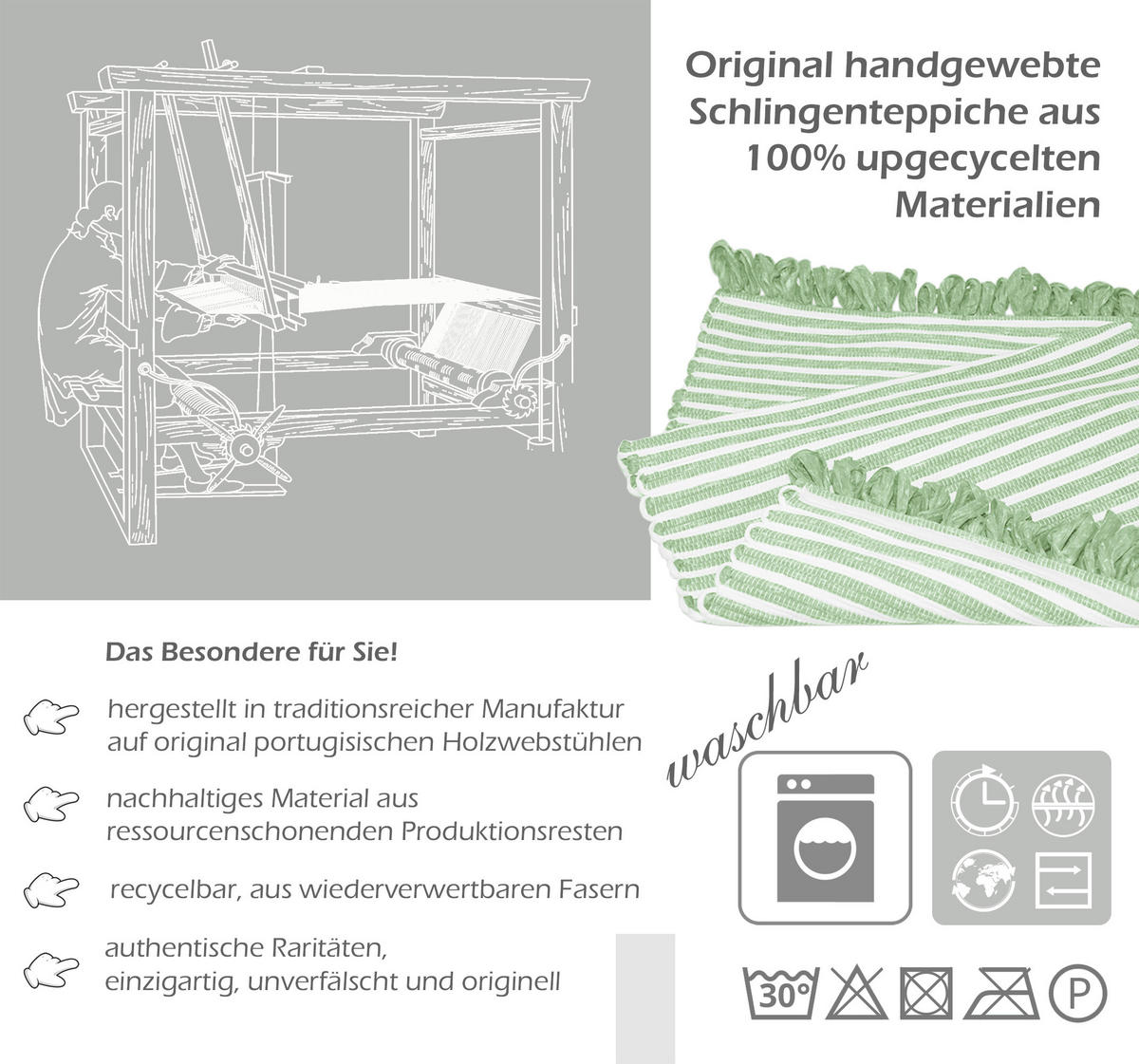 HANDGEWEBTER Läufer 50x70 cm Lindgrün - Hellgrün, Naturmaterialien/Textil (50/70cm) - Lashuma