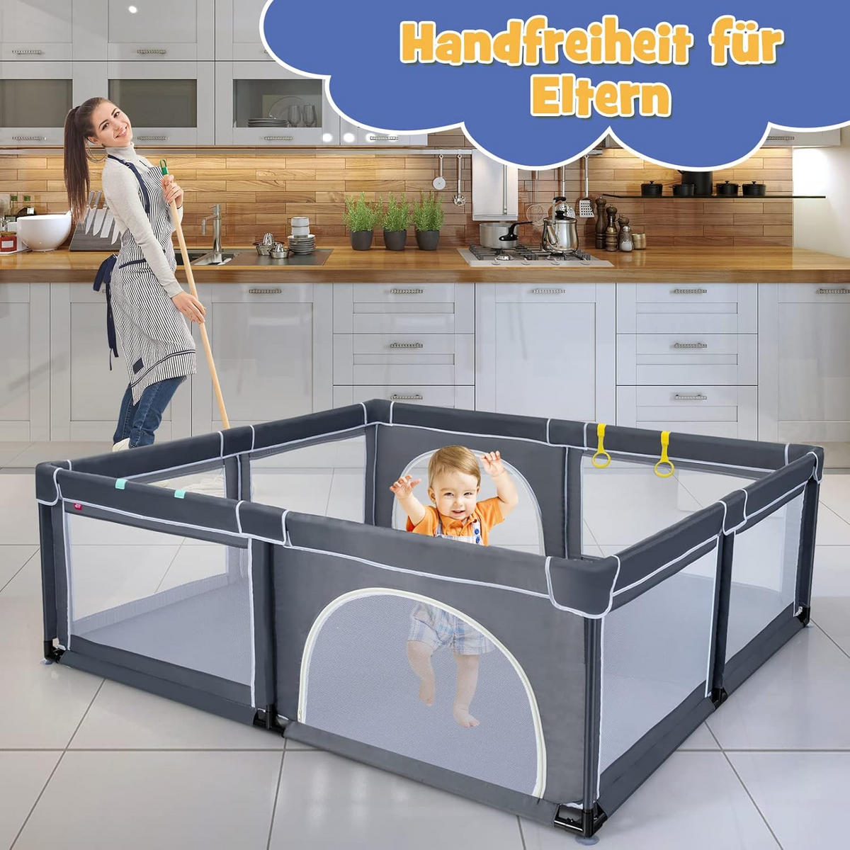 LAUFSTALL 68cm Grau - Grau, Kunststoff (206/186cm) - COSTWAY