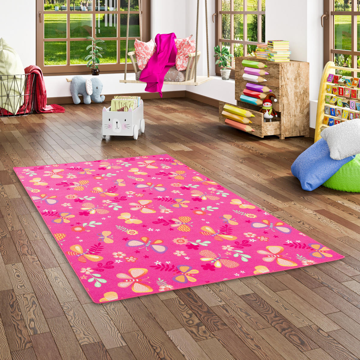 KINDER SPIEL TEPPICH SCHMETTERLING - Pink, Textil (200/200cm) - Snapstyle