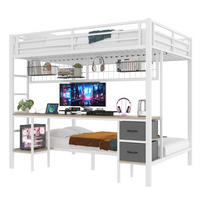 HOCHBETT 90x200cm + 140x200cm Weiß Metall Schubladen Schreibtisch LED - Weiß, Metall (140/200cm) - FLIEKS