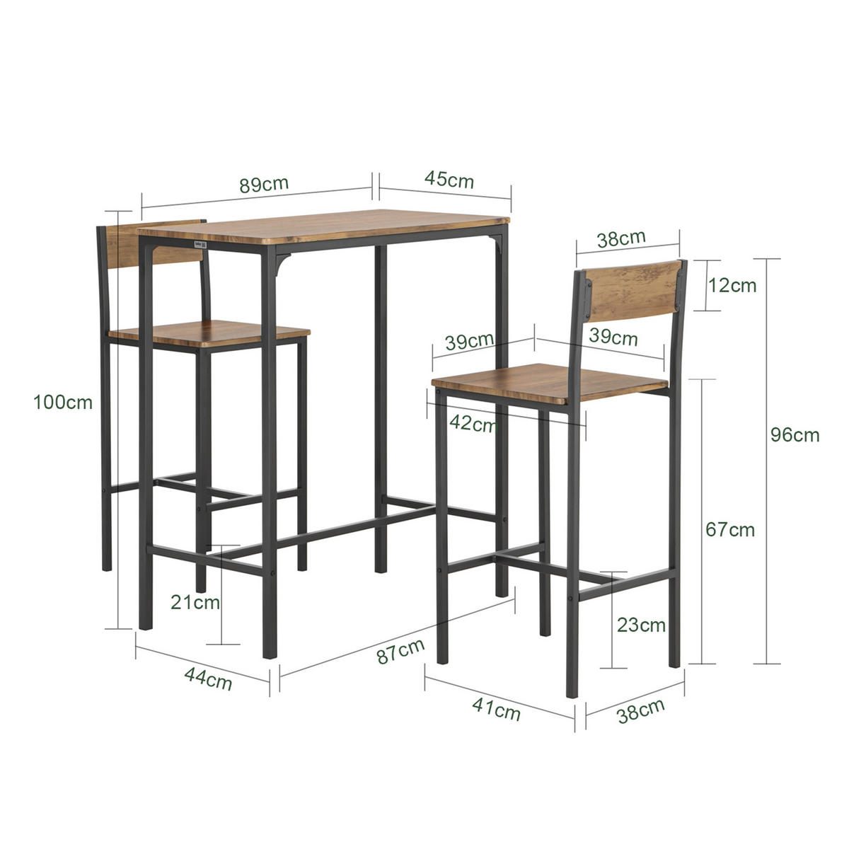 BARTISCH + 2 x BARSTÜHLE - Naturfarben, Holzwerkstoff (89/100/45cm) - SoBuy