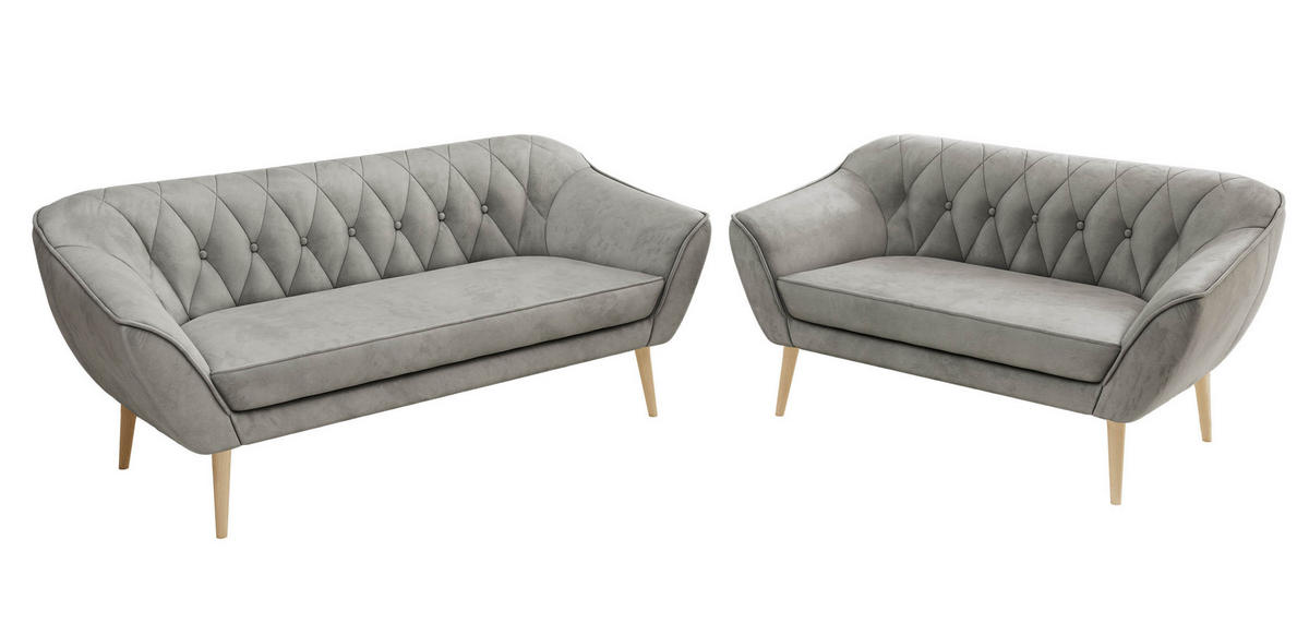 SEDACIA ZOSTAVA 3+2 PIRS - Svetlosivá Samet - Drevené nohy - farba buka/svetlosivá, kompozitné drevo/textil (180/75/74cm) - MKS