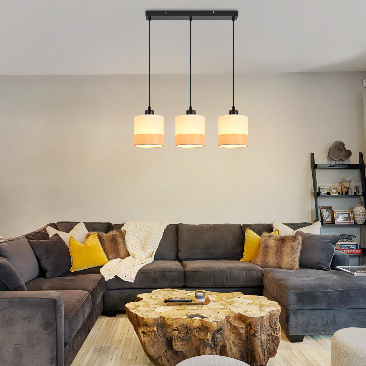 PENDELLEUCHTE Corinthia 48/5/120 cm - Schwarz/Weiß, Kunststoff/Metall (48/5/120cm) - ZMH