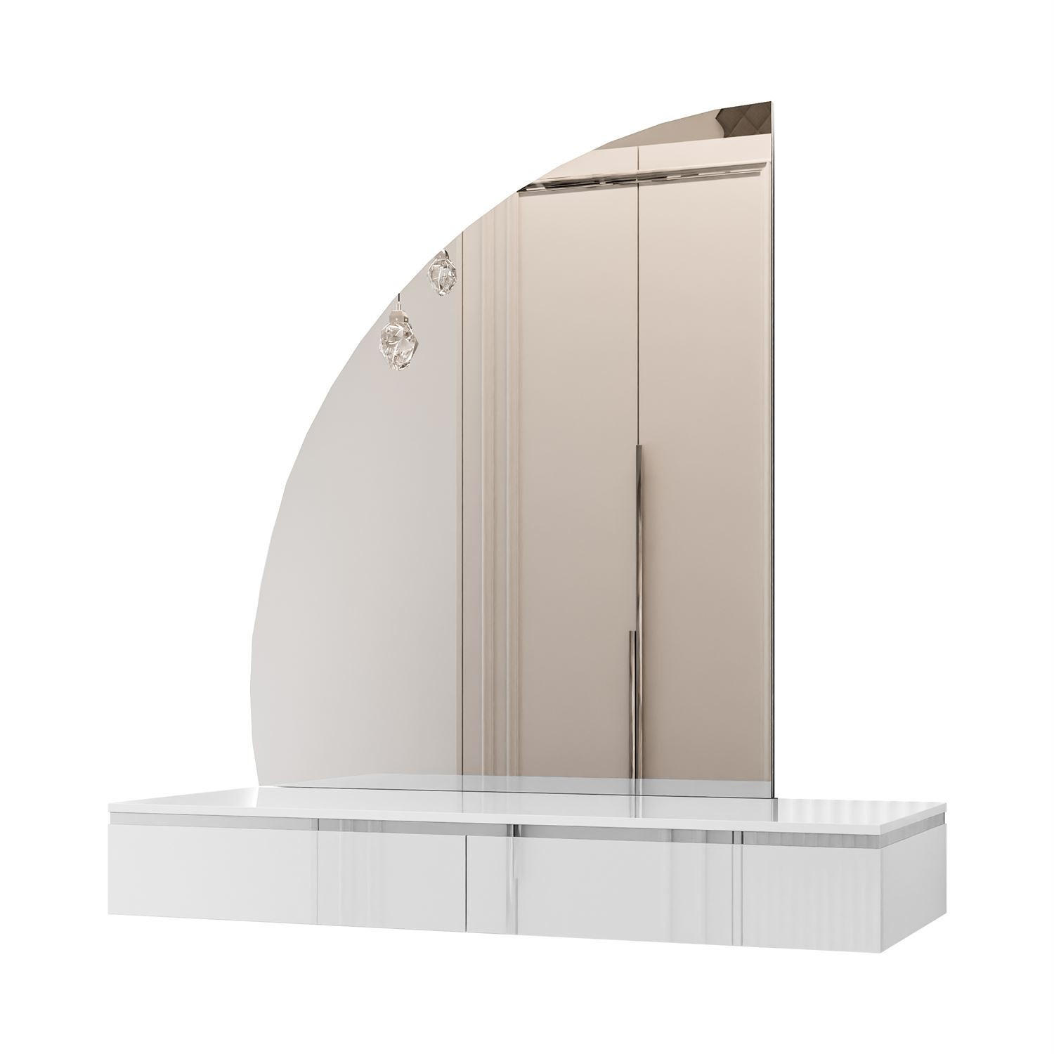 SCHMINKTISCH AURORA-Q SILVER Hängend mit Spiegel Hochglanz Weiß - Weiß Hochglanz, Holzwerkstoff (102/15/43.6cm) - Lookway