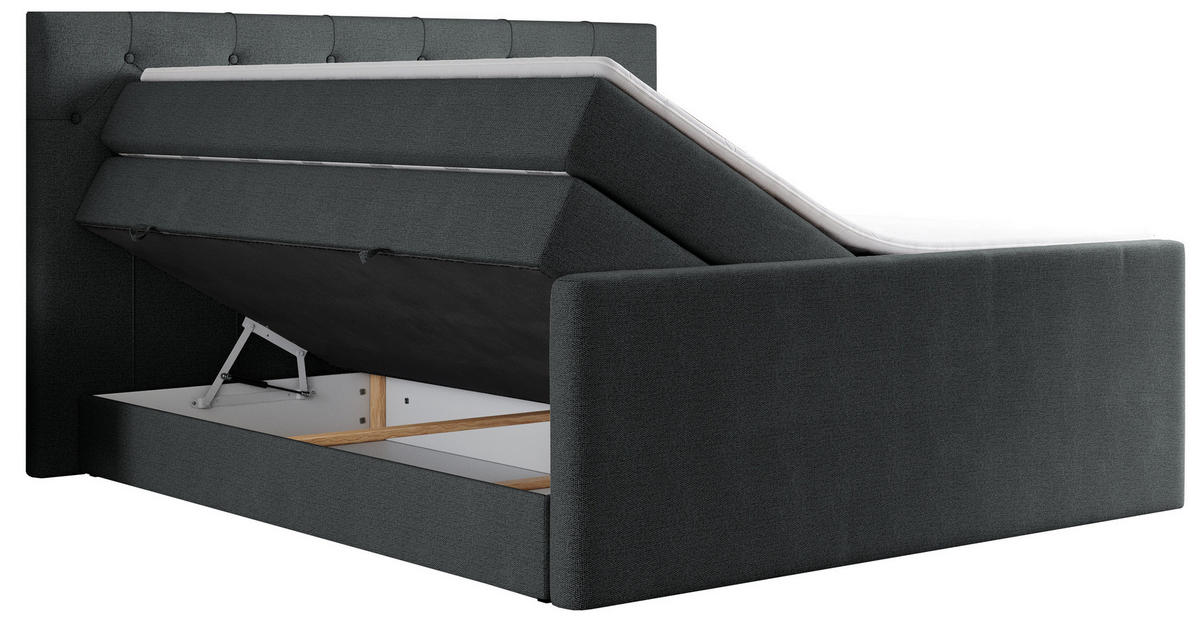 BOXSPRINGBETT KING VELEN 200/200 Dunkelgrau Struktur - H3 - Dunkelgrau, Holz/Textil (200/200cm) - MKS