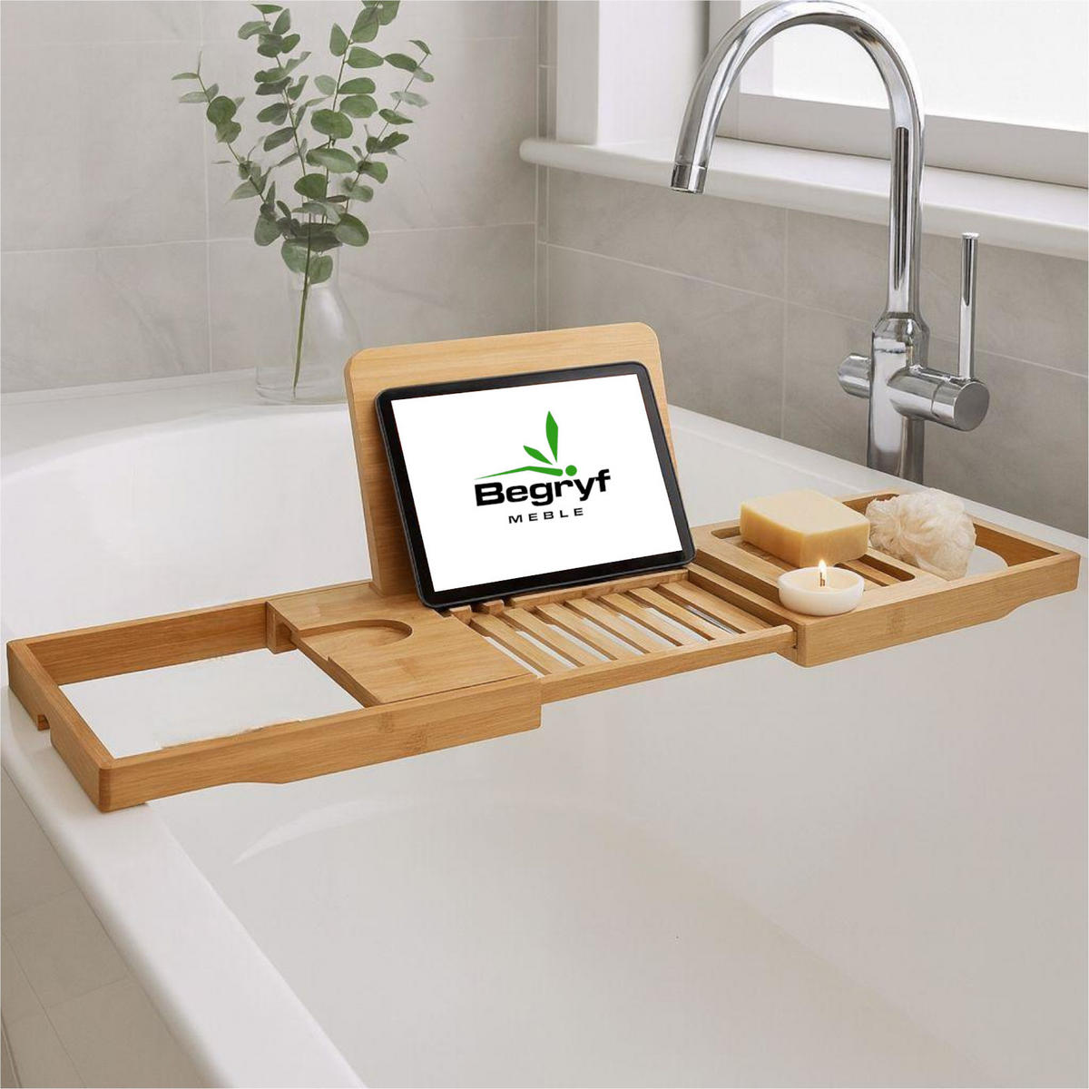 BADEWANNENABLAGE Bambus ausziehbar 70–104 x 23,5 x 4 cm mit Buchhalter und Ablagefächern - Naturfarben, Holz (70/4/23.5cm) - Begryf