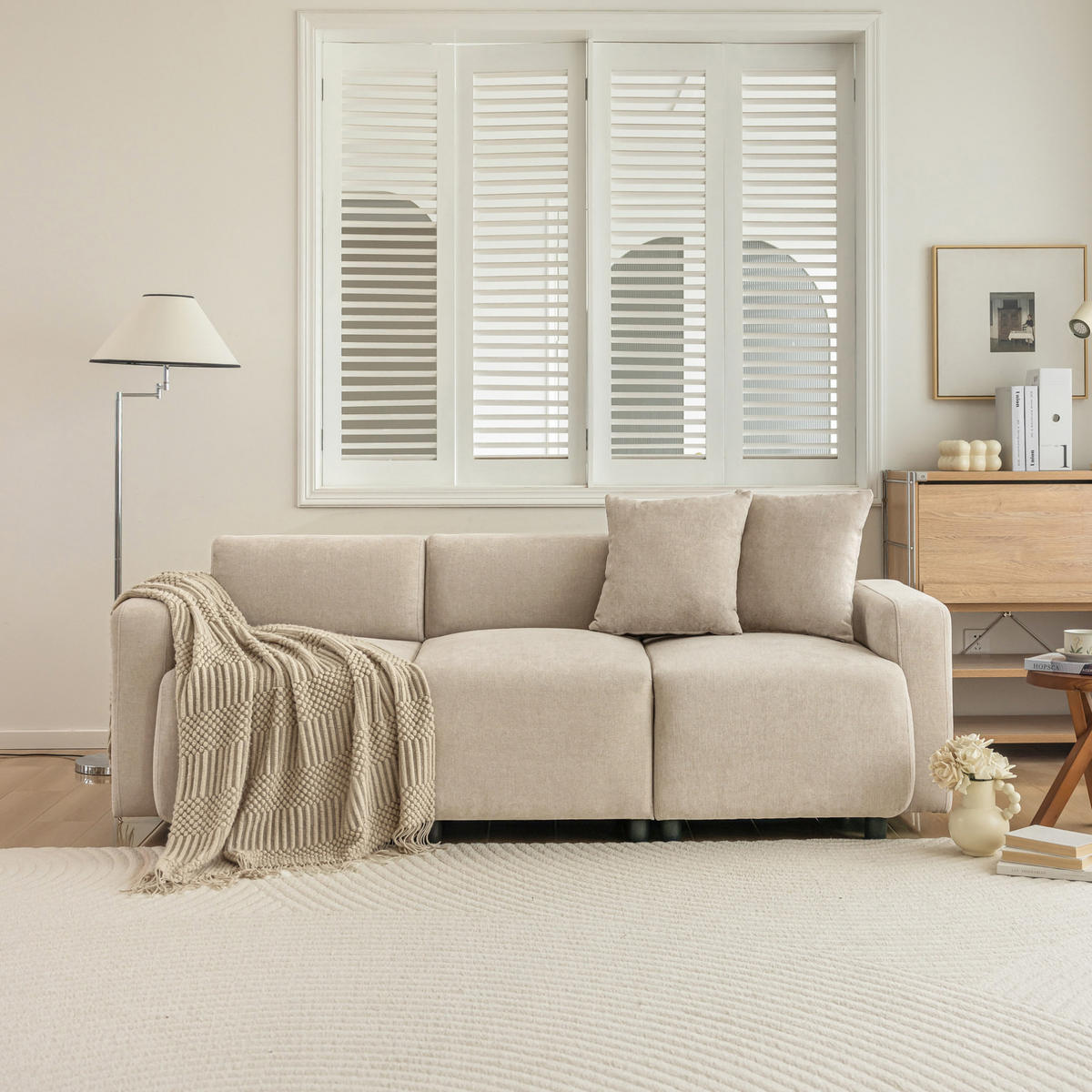 3-SITZER-SOFA 211/67/71 cm mit 2 Kissen, breiter Sitzfläche und Chenille-Bezug, Beige - Beige, Textil (211/71/67cm) - Redom