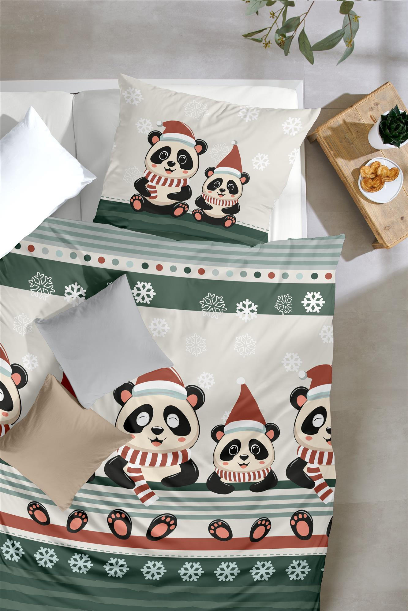 BETTWÄSCHE Biber 155x220 Weihnachten Panda Flanell Winter Bettbezug Kuschelig warm - Grün, Textil (155/220cm) - Carpe Sonno