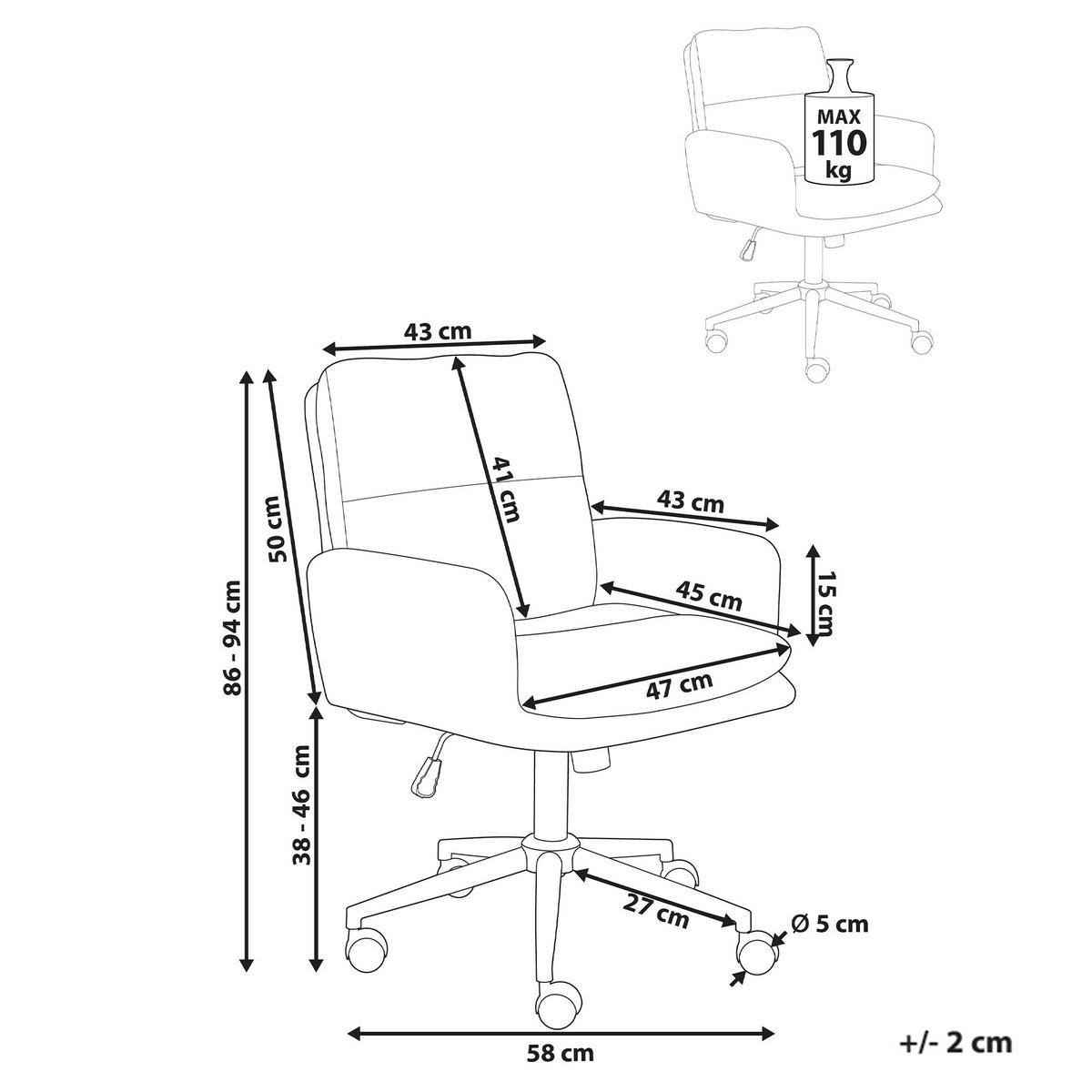 BÜROSTUHL Hellgrau Constantia - Hellgrau, Textil (58/86/58cm) - Beliani